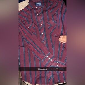 Wrangler Men's Burgundy and Blue Striped Shirt